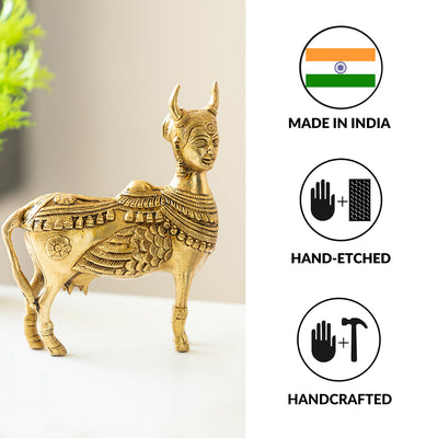 Kamdhenu Cow'  Brass Showpiece Idol (Hand-Etched | 1.4 Kg)