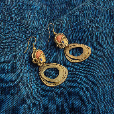 Tribal Women Faces' Bohemian Brass Earrings Handcrafted In Dhokra Art