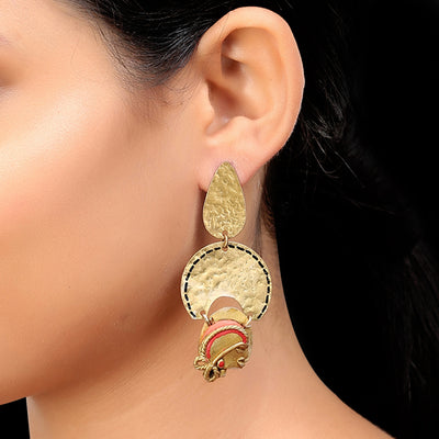 Tribal Dangling Faces' Bohemian Brass Earrings Handcrafted In Dhokra Art