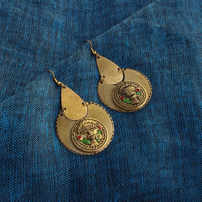 Tribal Round Faces' Bohemian Brass Earrings Handcrafted In Dhokra Art