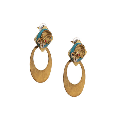 Tribal Girl Faces' Bohemian Brass Earrings Handcrafted In Dhokra Art