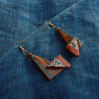 Twisted Tribal Warli' Bohemian Earrings Hand-painted In Warli Art (Sheesham Wood)