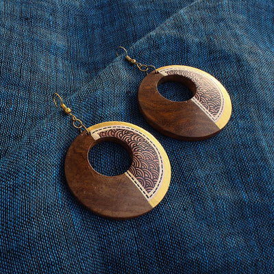 Seas Loop Pair' Bohemian Earrings Hand-painted In Seas Loop Pattern (Sheesham Wood)