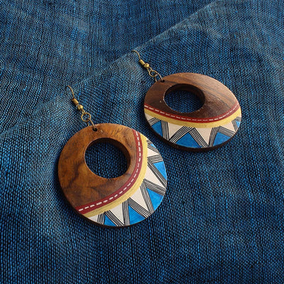 Zig-Zag Pair' Bohemian Earrings Hand-painted In Zig-Zag Pattern (Sheesham Wood)