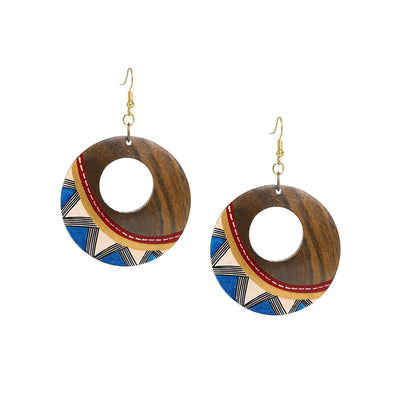 Zig-Zag Pair' Bohemian Earrings Hand-painted In Zig-Zag Pattern (Sheesham Wood)