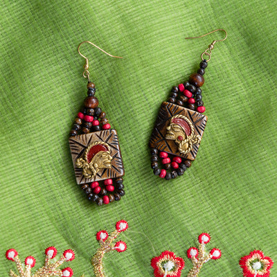 Tribal Beaded Dhokra Women' Bohemian Earrings Handmade In Dhokra Art (Brass | Resin | 3.5 Inch)