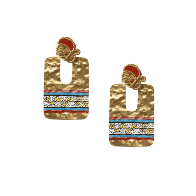 'Tribal Dhokra Flat' Bohemian Earrings Handmade In Dhokra Art (Brass, 6.4 cm)