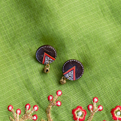 Tribal Coconut Warli' Bohemian Earrings Hand-painted In Warli Art (Coconut Shell | 1.4 Inch)
