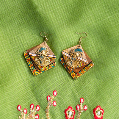 Tribal Dhokra Ladies' Bohemian Earrings Handmade In Dhokra Art (Brass | Wood | 3.2 Inch)