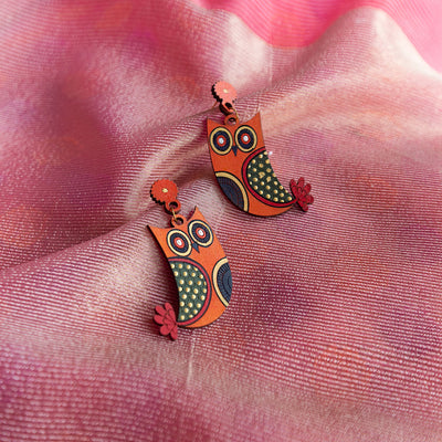 'Symphony of Owls' Bohemian Handpainted Earrings In Recycled Wood