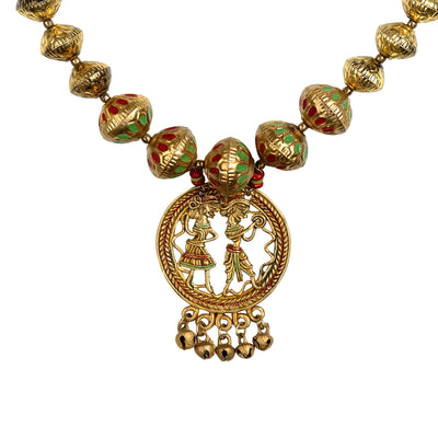 Tribal Couple Orbs' Bohemian Brass Necklace Handcrafted In Dhokra Art (Matinee)