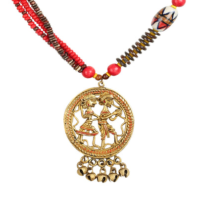 Tribal Couple Beaded' Bohemian Brass Necklace Handcrafted In Dhokra Art (Matinee)