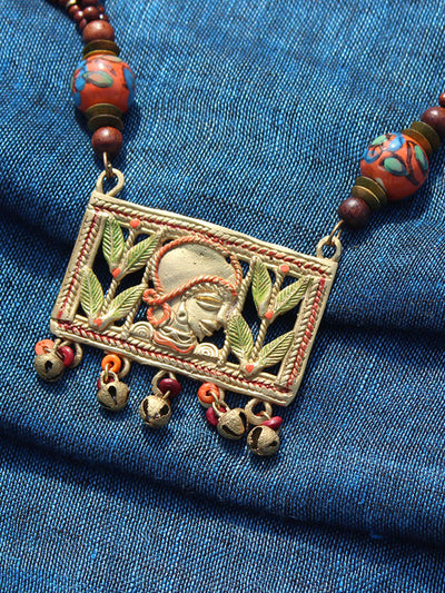 Tribal Women Beaded' Bohemian Brass Necklace Handcrafted In Dhokra Art (Matinee)