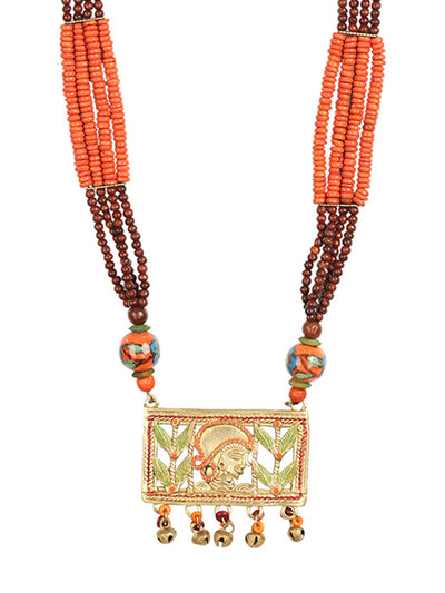 Tribal Women Beaded' Bohemian Brass Necklace Handcrafted In Dhokra Art (Matinee)