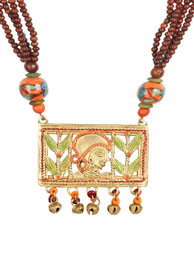 Tribal Women Beaded' Bohemian Brass Necklace Handcrafted In Dhokra Art (Matinee)