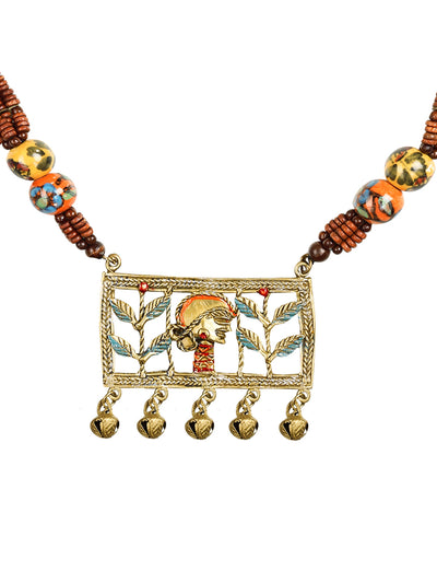 Tribal Lady Beaded' Bohemian Brass Necklace Handcrafted In Dhokra Art (Matinee)