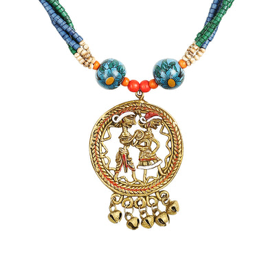 Tribal Couple Strands' Bohemian Brass Necklace Handcrafted In Dhokra Art (Matinee)