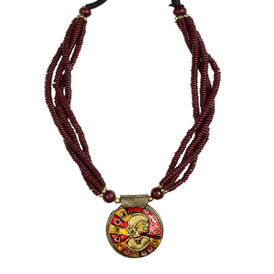 Tribal Woman Beaded' Bohemian Brass Necklace Handcrafted In Dhokra Art (Bib)