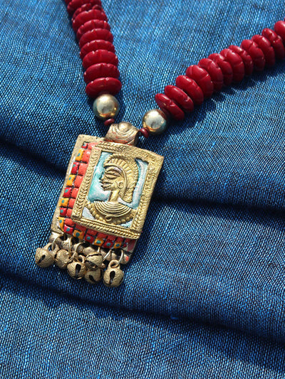 Tribal Warrior Beaded' Bohemian Brass Necklace Handcrafted In Dhokra Art (Matinee)