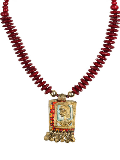 Tribal Warrior Beaded' Bohemian Brass Necklace Handcrafted In Dhokra Art (Matinee)