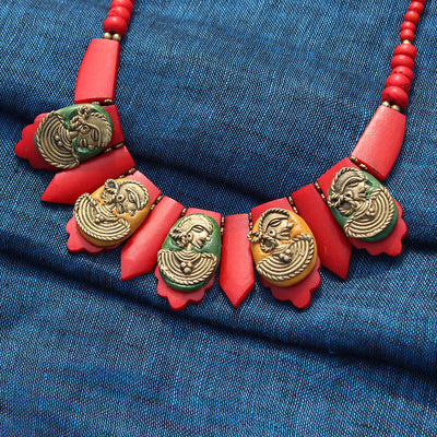 Tribal Women Faces' Bohemian Brass Necklace Handcrafted In Dhokra Art (Bib)