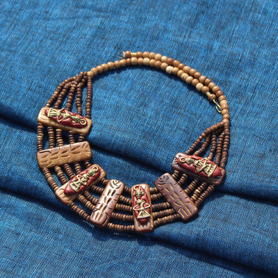 Tribal Men Carved' Bohemian Brass Necklace Handcrafted In Dhokra Art (Bib)