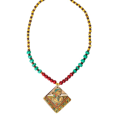 Tribal Dhokra Squares' Bohemian Brass Necklace Handmade In Dhokra Art (Brass | Wood | Matinee)