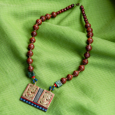 Tribal Dhokra Twins' Bohemian Brass Necklace Handmade In Dhokra Art (Brass | Wood | Bib)