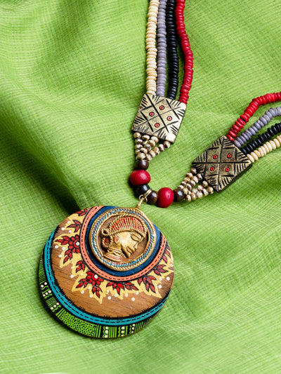 Tribal Dhokra Lady' Bohemian Brass Necklace Handmade In Dhokra Art (Brass | Wood | Matinee)