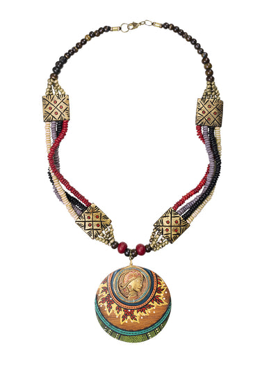 Tribal Dhokra Lady' Bohemian Brass Necklace Handmade In Dhokra Art (Brass | Wood | Matinee)