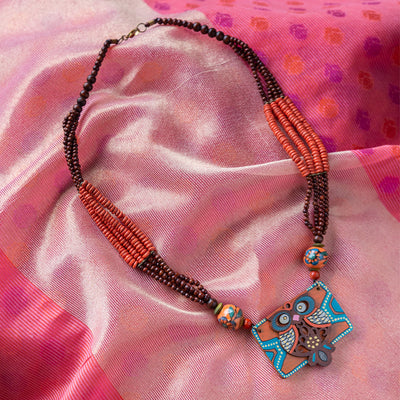 'Symphony of Owls' Bohemian Handpainted Necklace In Recycled Wood