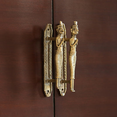 Tribal Attendants'  Brass Door Handles Handmade In Dhokra Art (Set of 2)