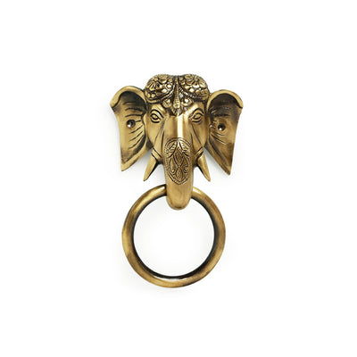 'Elephant Emblems' Hand-Etched Carved Door Knocker In Brass (919 Grams)