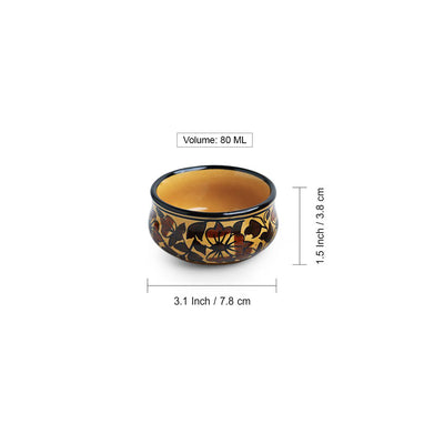 Mughal Floral' Hand-painted Ceramic Chutney & Dip Bowls (Set of 4 | 80 ML | Microwave Safe)