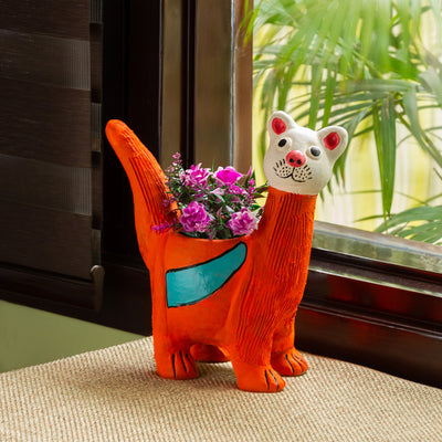 'Marvelous Mongoose' Handmade & Hand Painted Planter Pot In Terracotta (9 Inches)