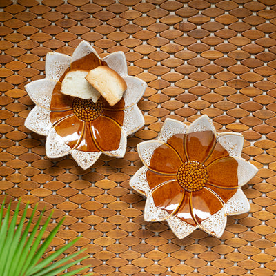 Rustic Sunflower' Hand Glazed Serving Platters In Ceramic (Set of 2 | 10 Inches | Microwave Safe)