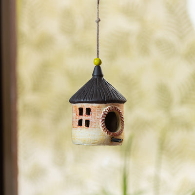 'Village Cottage' Handmade & Hand Painted Bird House In Terracotta (4 Inches)