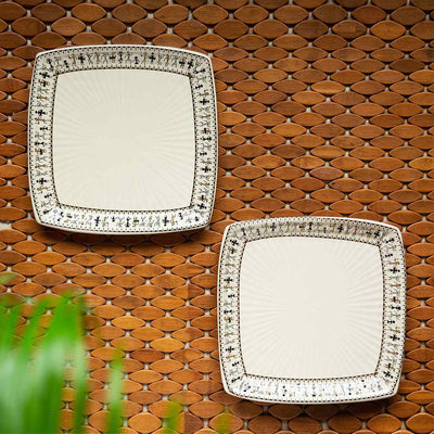 Whispers of Warli' Handcrafted Ceramic Dinner Plates (Set of 2 | 10 Inches | Microwave Safe)