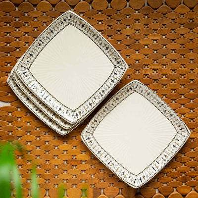 Whispers of Warli' Handcrafted Ceramic Dinner Plates (Set of 4 | 10 Inches | Microwave Safe)