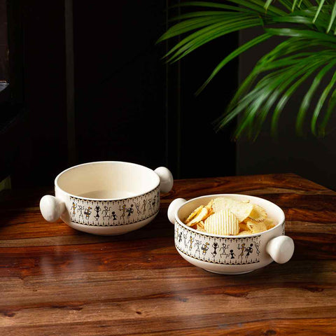 Onniyor 4-Piece Ceramic Serving Bowls Set - 60, 40, 25, 10 Oz Sizes, White, Thick & Non-Slip