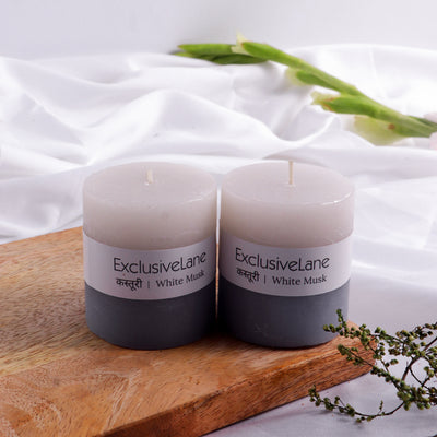 White Musk Wonder' Handmade Scented Pillar Candles (Set of 2 | 2 Inches)
