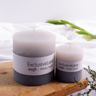 White Musk Wonder' Handmade Scented Pillar Candles (Set of 2 | 2 and 3 Inches)