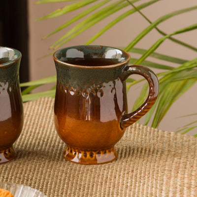Amber & Teal' Studio Pottery Tea & Coffee Mug  In Ceramic (350ML | Microwave Safe)