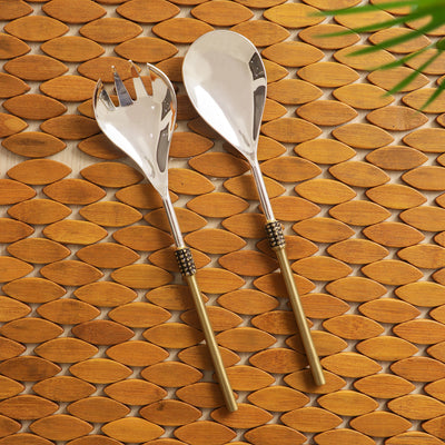 'Astounding Enigma' Hand-Crafted Spatula Set In Stainless Steel And Brass (Set of 2)