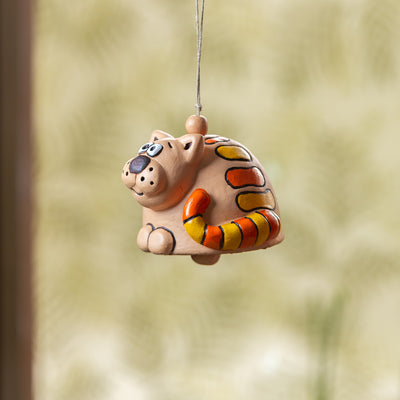 'Cheerful Cat' Handmade Wind Chime & Decorative Hanging In Terracotta