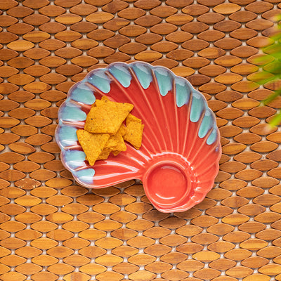 Coral Reef' Chip-N-Dip Serving Platter In Ceramic (Hand Glazed Studio Pottery | Microwave Safe)