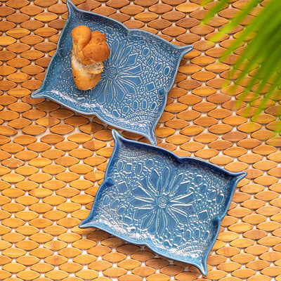 Coral Reef' Serving Platters In Ceramic (Set of 2 | Hand Glazed Studio Pottery | Microwave Safe)