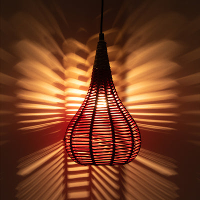 'Cotton Paradise' Handwoven Conical Hanging Pendant Lamp In Cotton Rope & Iron (14 Inch)