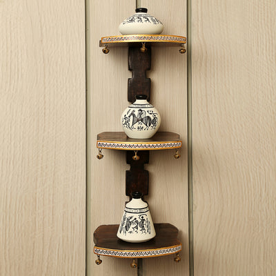 Wooden Wall Shelves With Handpainted Terracotta Pots