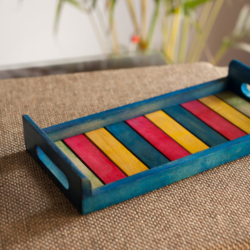 Multicoloured Wooden Tray Blue
